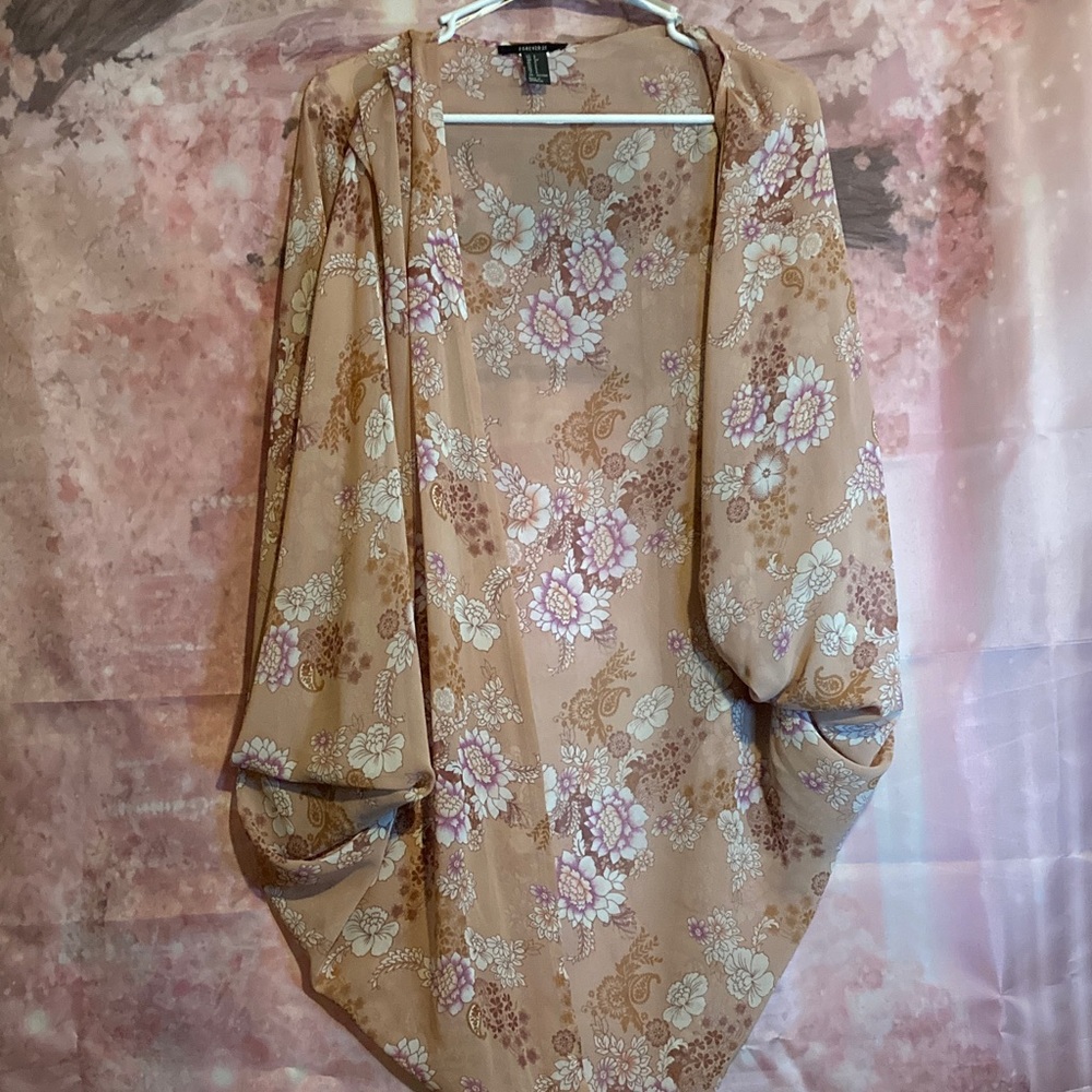 Forever 21 Floral Kimono - Tan and Pink